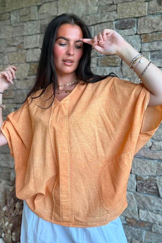 Rustic Nature Linen Blend Pocket Tee Washed Cayenne